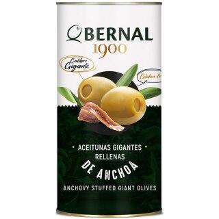 Bernal Aceitunas Gigantes Relennas, Oliven gefüllt mit Sardellen (1440g Dose)