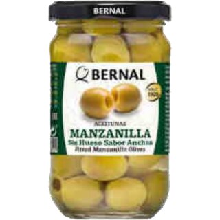 Bernal Aceitunas Manzanilla sin Hueso, Grüne Oliven Sardellengeschmack ohne Kern (350g Glas)