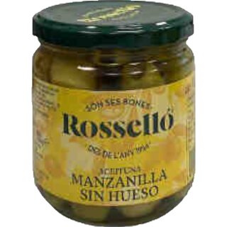Rossello Aceituna Manzanilla Sin Hueso Grüne Oliven Entsteint (370g Glas)