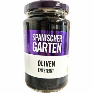 Spanischer Garten Schwarze Oliven entsteint (350g Glas)