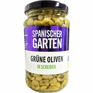 Spanischer Garten Grüne Oliven in Scheiben (350g Glas)