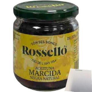 Rossello Aceituna Marcida Negra Natural Schwarze Oliven Natur (370g Glas) + usy Block