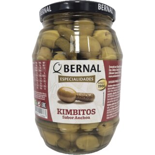 Bernal Especialidades Kimbitos Sabor Anchoa, Dicke Oliven mit Gurken (950g Glas)