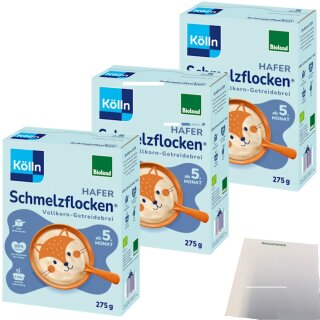 Kölln Schmelzflocken Hafer ab 5. Monat 3er Pack (3x275g Packung) + usy Block