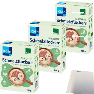 Kölln Schmelzflocken 5Korn ab 6 Monat 3er Pack (3x250g Packung) + usy Block