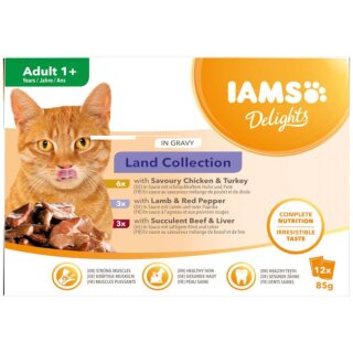 Iams Delights Katze Land Mix (12x85g Packung)