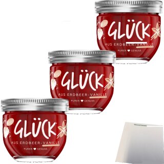 Glück Fruchtaufstrich Erdbeer-Vanille 3er Pack (3x230g Glas) + usy Block