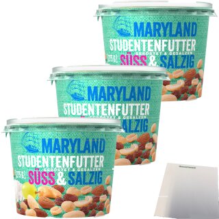 Maryland Studentenfutter süss & salzig 3er Pack (3x275g Becher) + usy Block
