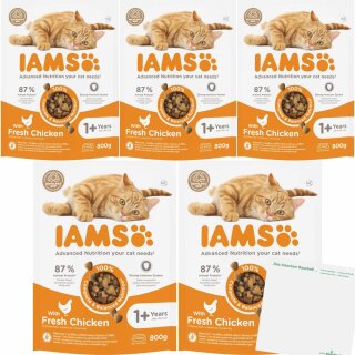 IAMS Erwachsene Katzen mit Huhn VPE (5x800g Beutel) + usy Block