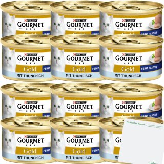 Purina Gourmet Gold Feine Pastete mit Thunfisch VPE (12x85g Dosen) + usy Block