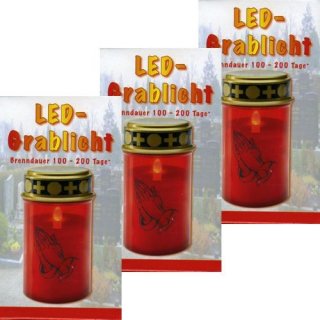 Allerheiligen LED-Grablicht in Rot, 3 Stück
