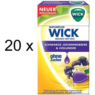 Wick Hustenbonbons Schwarze Johannisbeere & Holunder zuckerfrei, (20x 46g Box)