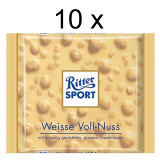 Ritter Sport Weisse Voll-Nuss, 10er Pack (10x 100g Packung)