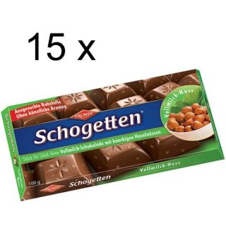 Schogetten Vollmilch-Nuss Schokolade (15x 100g Tafel)
