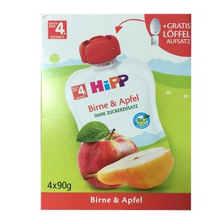 Hipp Birne & Apfel im Quetschbeutel nach dem 4. Monat, 4x90g, 360 g