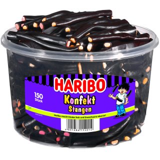 Haribo Konfekt Stangen Lakritzstangen mit Konfektfüllung 1200g (150 Stck. Runddose)