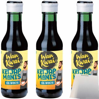 Wan Kwai Ketjap Manis mild Indonesische Würzsauce 3er Pack (3x125ml Flasche) + usy Block