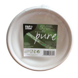 Papstar Pure Schalen Zuckerrohr Einwegschalen Weiß 380ml (50 Stck. Packung)