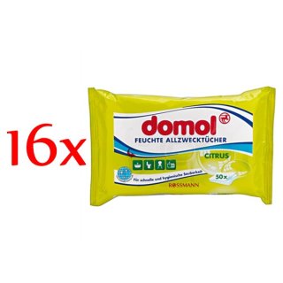 domol Feuchte Allzwecktücher Citrus, 16er Pack (16 x 50 Stück Beutel)