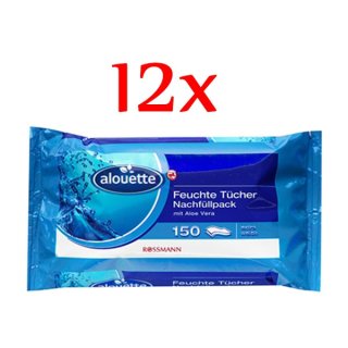 alouette Feuchte Tücher Nachfüllpackung, 12er Pack (12 x 150 Stück Beutel)