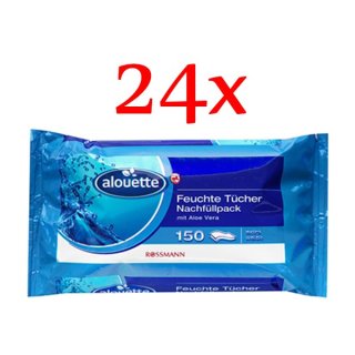 alouette Feuchte Tücher Nachfüllpackung, 24er Pack (24 x 150 Stück Beutel)