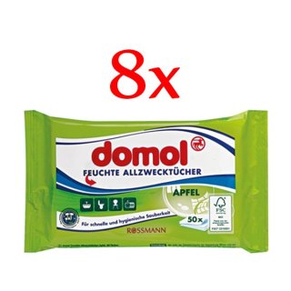 domol Feuchte Allzwecktücher Apfel, 8er Pack (8 x 50 Stück Beutel)