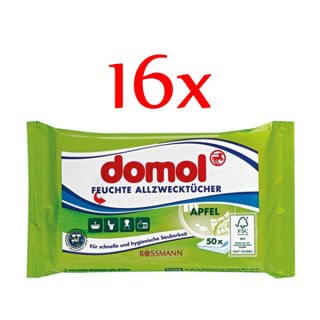 domol Feuchte Allzwecktücher Apfel, 16er Pack (16 x 50 Stück Beutel)