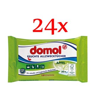 domol Feuchte Allzwecktücher Apfel, 24er Pack (24 x 50 Stück Beutel)