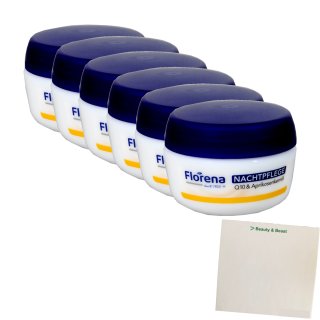 Florena Nachtpflege Q10 + Aprikosenkernöl Antifalten Creme 6er Pack (6x50ml Tiegel) + usy