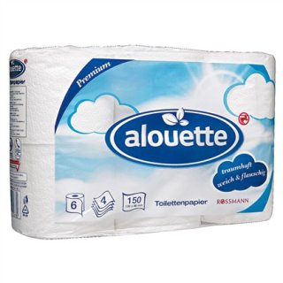 alouette Toilettenpapier Premium 900 Blatt, 6 Rollen á 150 Blatt, 1er Pack