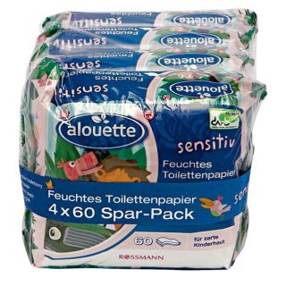 alouette feuchtes Toilettenpapier sensitiv Spar-Pack,4x 60 Tücher, 240 Stück, 1er Pack