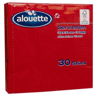 alouette Servietten, Farbe: rot, 3-lagig, extra feines Tissue, ca. 33 x 33 cm 30 Stück (1er Pack)