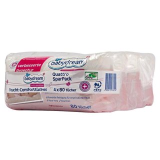 babydream extra sensitive Feucht-Comforttücher parfümfrei 320 Stück (4x 80 Tücher)