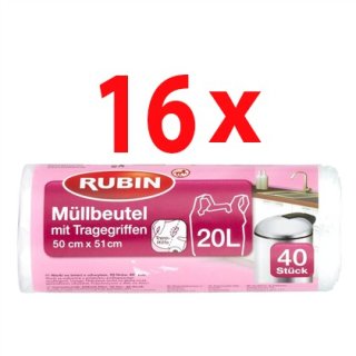 Rubin Müllbeutel mit Tragegriffen 20 Liter 40 Stück, 16er pack(16x40 Stk)