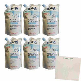 ISANA med Waschlotion Nachfüllbeutel 6er Pack (6x500ml) + usy Block