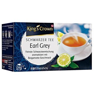 Kings Crown schwarzer Tee Earl Grey Schwarzer Tee, 35 g, 20 Beutel à 1,75 g (1er Pack)