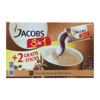 Jacobs löslicher Kaffee 3in1 (10+2 Sticks, Packung)
