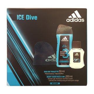 adidas ice dive Geschenkset (Eau de toilette 50ml, Body hair face 3in1 shower gel, shampoo & face wash 250ml)