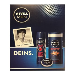 NIVEA MEN Geschenkset Sports (Anti-Transpirant Dry Impact 150ml, Sport Pflegedusche 250ml, Creme 30 ml)