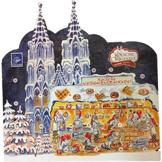 Adventskalender in Kölner Dom Motiv: Weihnachtsbäckerei (240g Zartbitter,extragroß)
