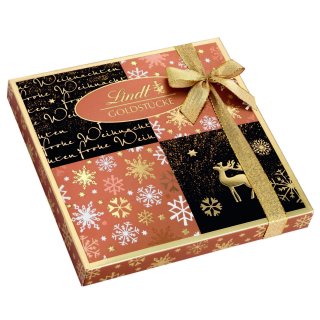 Lindt Goldstücke Rosegold Pralinen in dekorativer Schachtel mit Weihnachtsmotiven und Geschenkband (180g Packung)