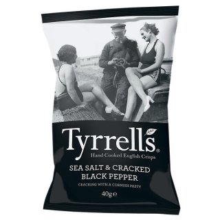 Tyrrells Chips "Sea Salt & Cracked Black Pepper", 24x40g (Schwarzer Pfeffer&Meersalz)