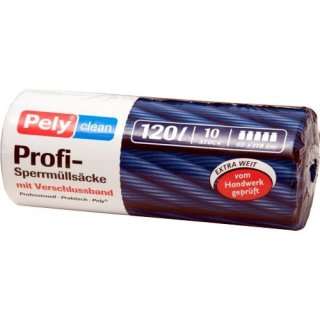 Pely Profi-Sperrmüllsäcke, mit Verschlussband, blau, extra weit, 10 Beutel á 120 Liter