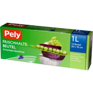 Pely Frischhalte-Beutel mit Sicherheits-Verschluß, 15 Beutel á 1 Liter