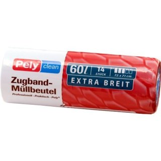 Pely clean Zugband-Müllbeutel, 60 Liter, 14 Stück, extra breit