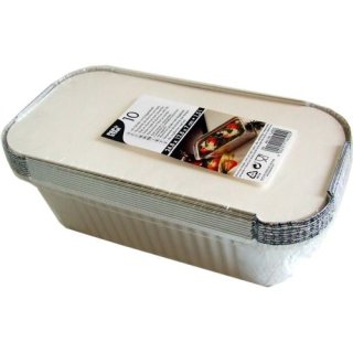 10 Schalen, Alu + Einlegdeckel, Pappe PE beschichtet eckig 1,5 l 24,8 cm x 12,8 cm x 7 cm