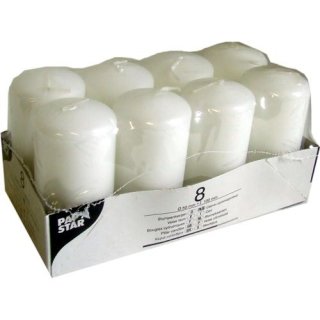 Papstar Stumpenkerzen, Ø 50 mm · 100 mm weiß (8 Stück)