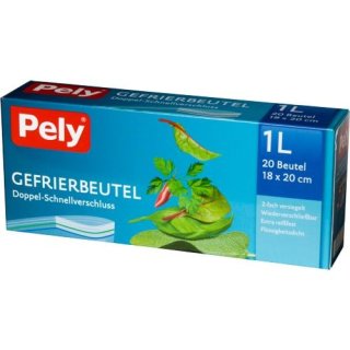 Pely Gefrierbeutel mit Doppel-Schnellverschluß, 1 Liter, 20 Beutel