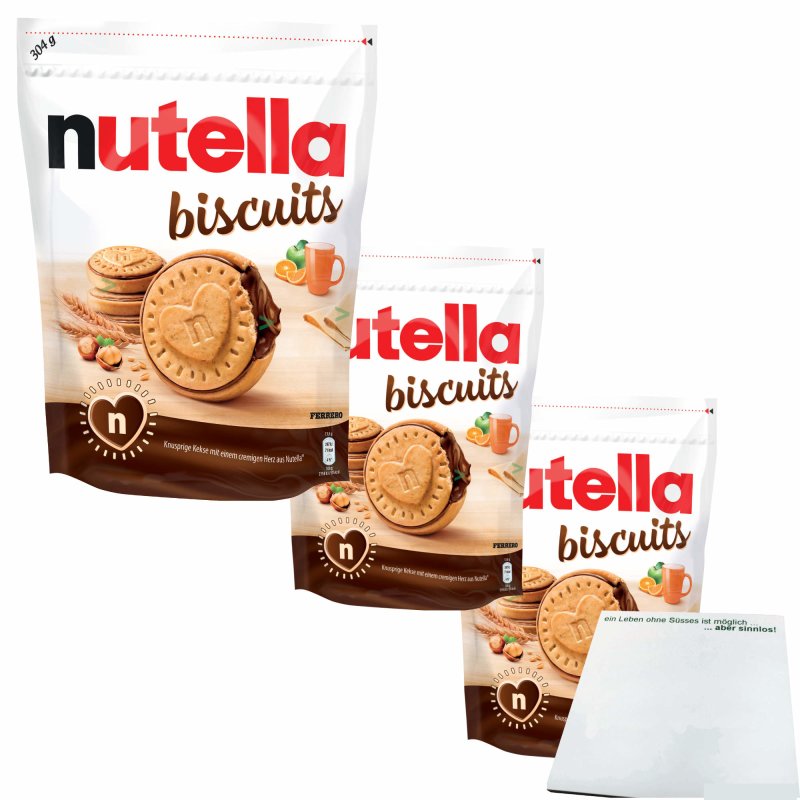 nutella biscuits 3er Pack (3x304g Beutel) plus usy Block