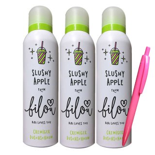 bilou Duschschaum Slushy Apple 3er Set (3x200 ml Flasche + usy PinkPencil)